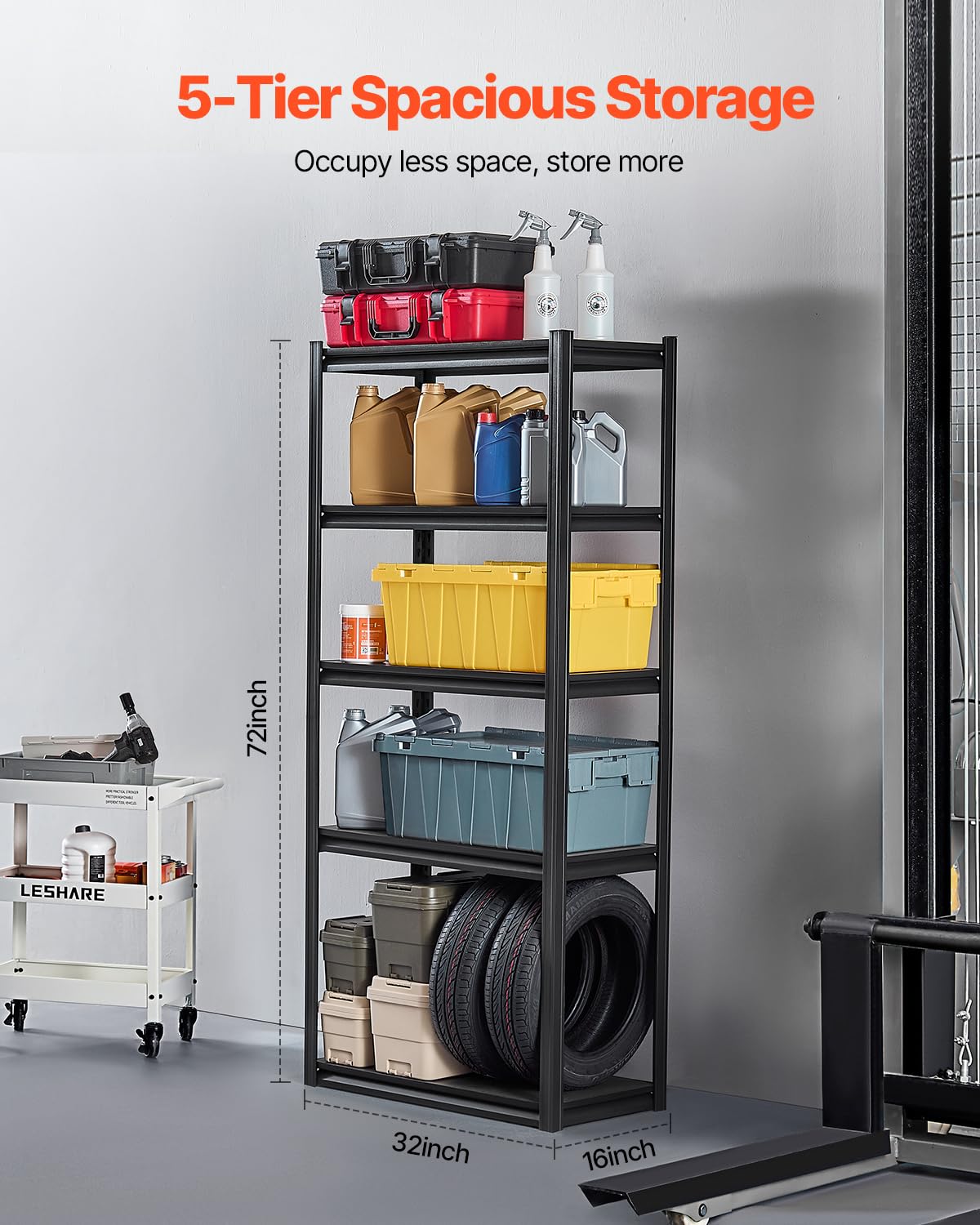 VEVOR Regał magazynowy, 907 kg, regał wtykowy, regał piwniczy, wytrzymały, regulowany metalowy regał do dużych obciążeń, 5 poziomów, 406,4 x 812,8 x 1828,8 mm, regał warsztatowy, do kuchni, warsztatu,