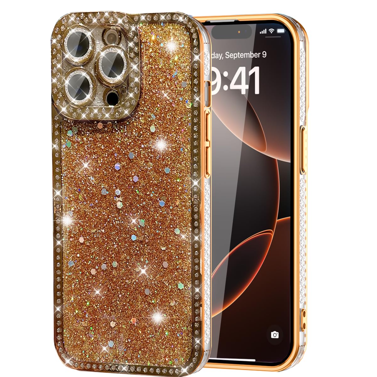 AuroiCCY for iPhone 16 Pro Max Case for Women Girls Cute Glitter Bling Diamond Camera Protection Camera Lens Cover Sparkly Luxury Elegant Shockproof