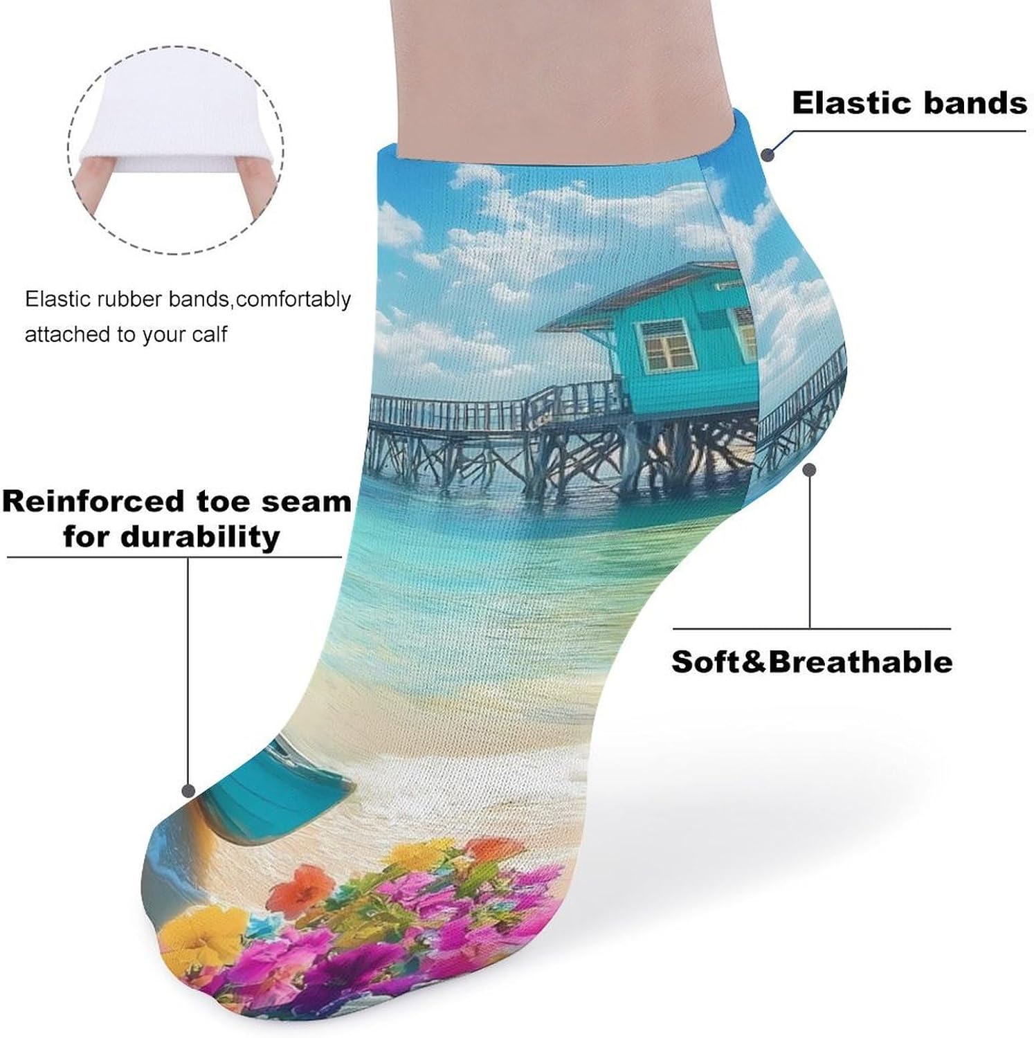 Landscape Beach Sail Boat 5 Pairs Ankle Socks Athletic Low Cut No Show Short Socks for Men Women