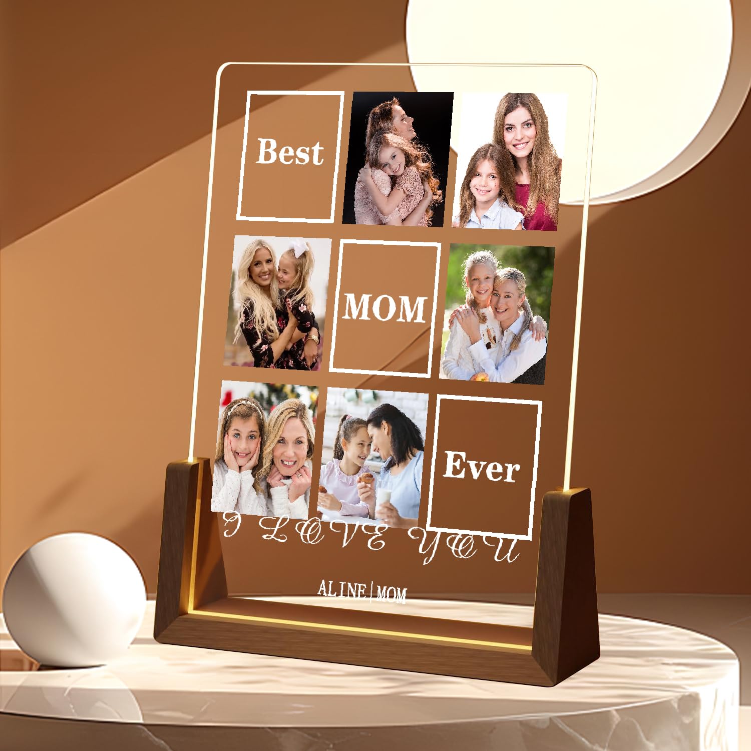 Piegricdiat Personalized Fathers Day and Birthday Gifts: Customized LED Walnut Frame and Acrylic Plaque with Photos, Perfect for Dad, Boyfriend, Best