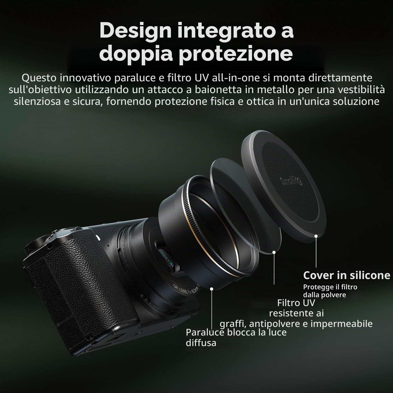 SMALLRIG Filtro UV e paraluce tutto in uno per RICOH GR IV GRIV con cappuccio protettivo in silicone, paraluce dedicato per ridurre la luce diffusa, rivestimenti multistrato, resistente ai graffi