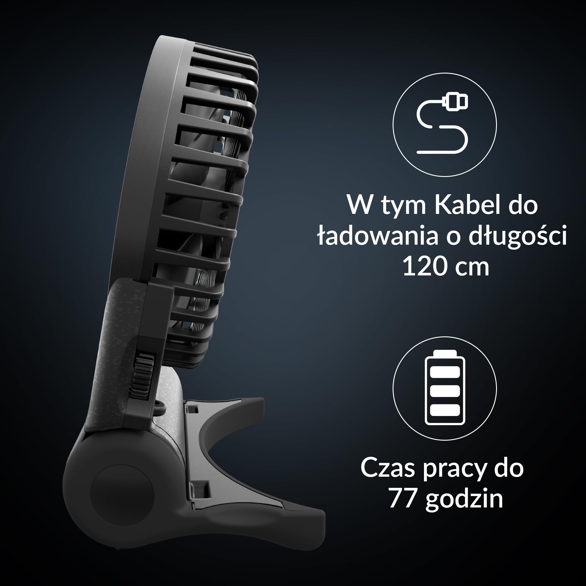 ARCTIC Summair 2Go (Black) - Wentylator Kieszonkowy z Akumulatorem i Stojakiem, Bezstopniowa Regulacja Prędkości, Czas Pracy 4-70 h, Połączenie USB-C (w tym Kabel USB-A) - Czarny