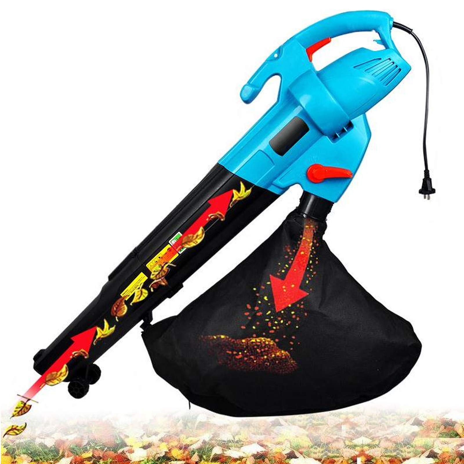 Aspiradora y trituradora de jardín, soplador de Hojas con Bolsa recolectora de 45L, Adecuada para jardín/Garaje/Barrido de Nieve/terraza