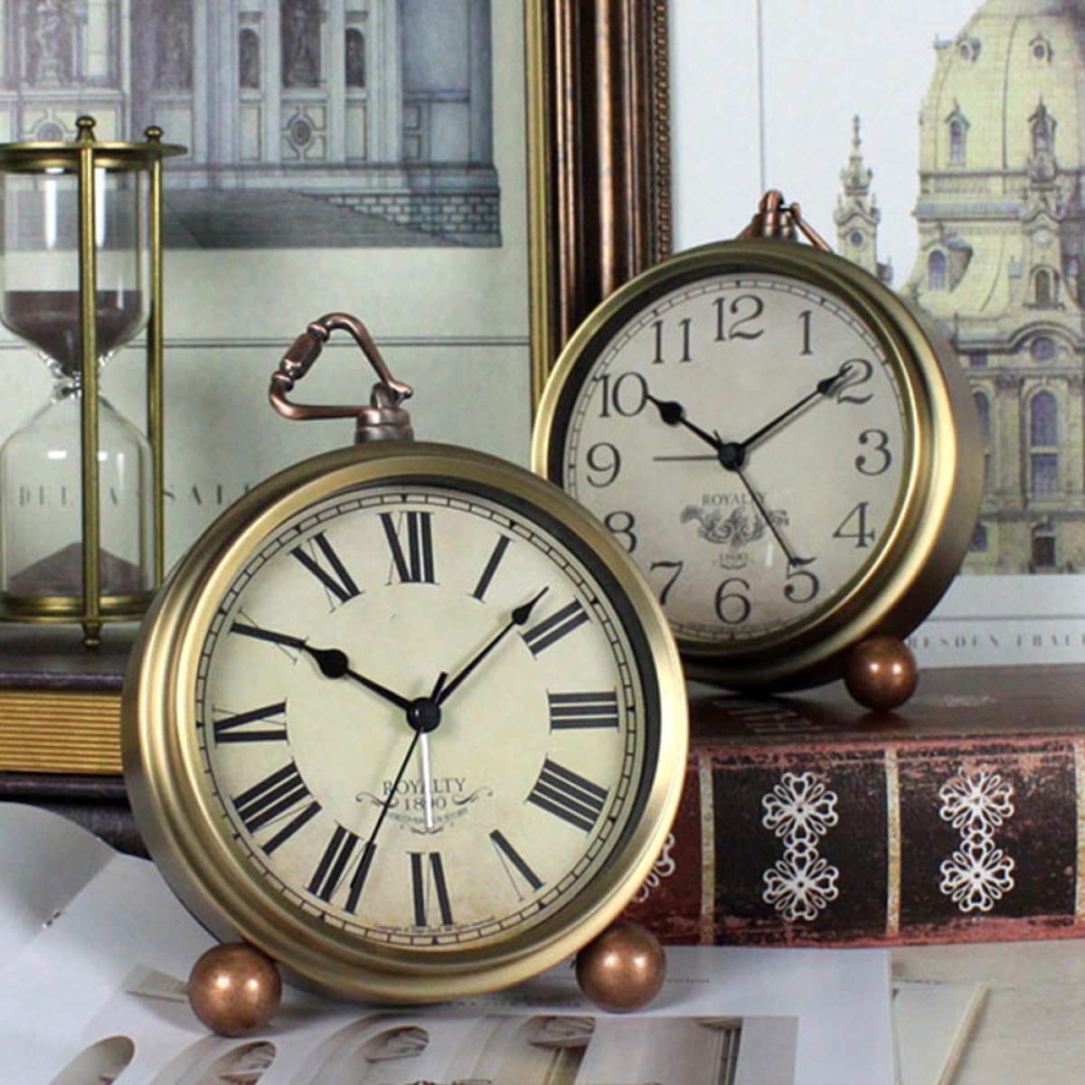 Vintage Retro Tischwecker im Amerikanischen Stil aus Metall und Glas mit Alarmfunktion und Genauer Zeitanzeige ohne Batterie für Zuhause und Büro