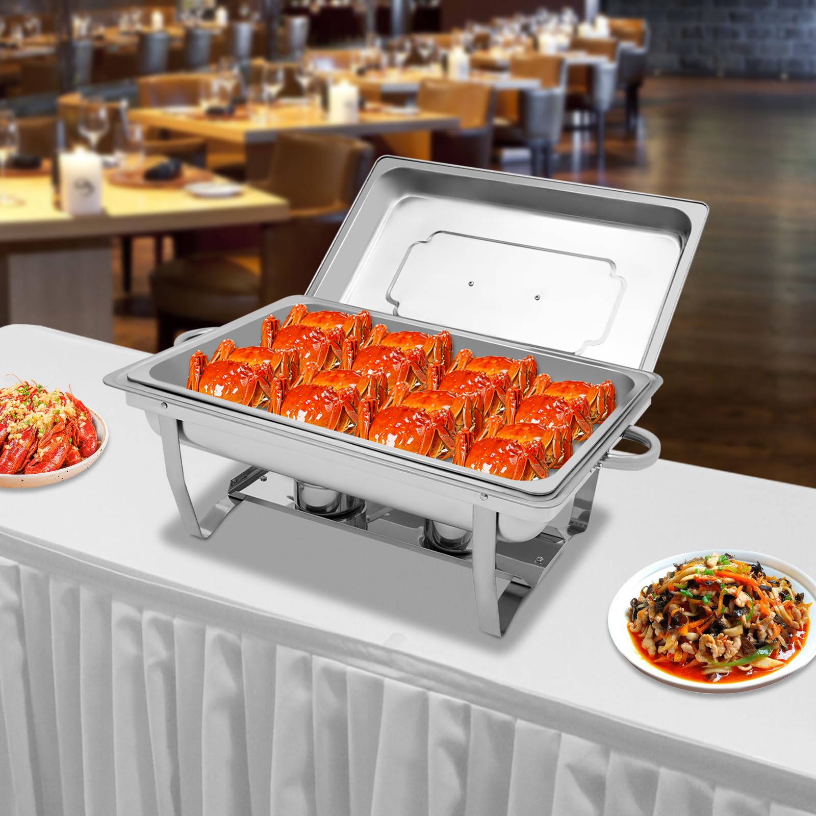 Chafing Dish 1/1 GN 9 l, pieghevole, in acciaio inox, scaldavivande | 1/1 GN, 9 l, in acciaio inox, pieghevole, con bagnomaria e porta combustibile, per buffet e catering