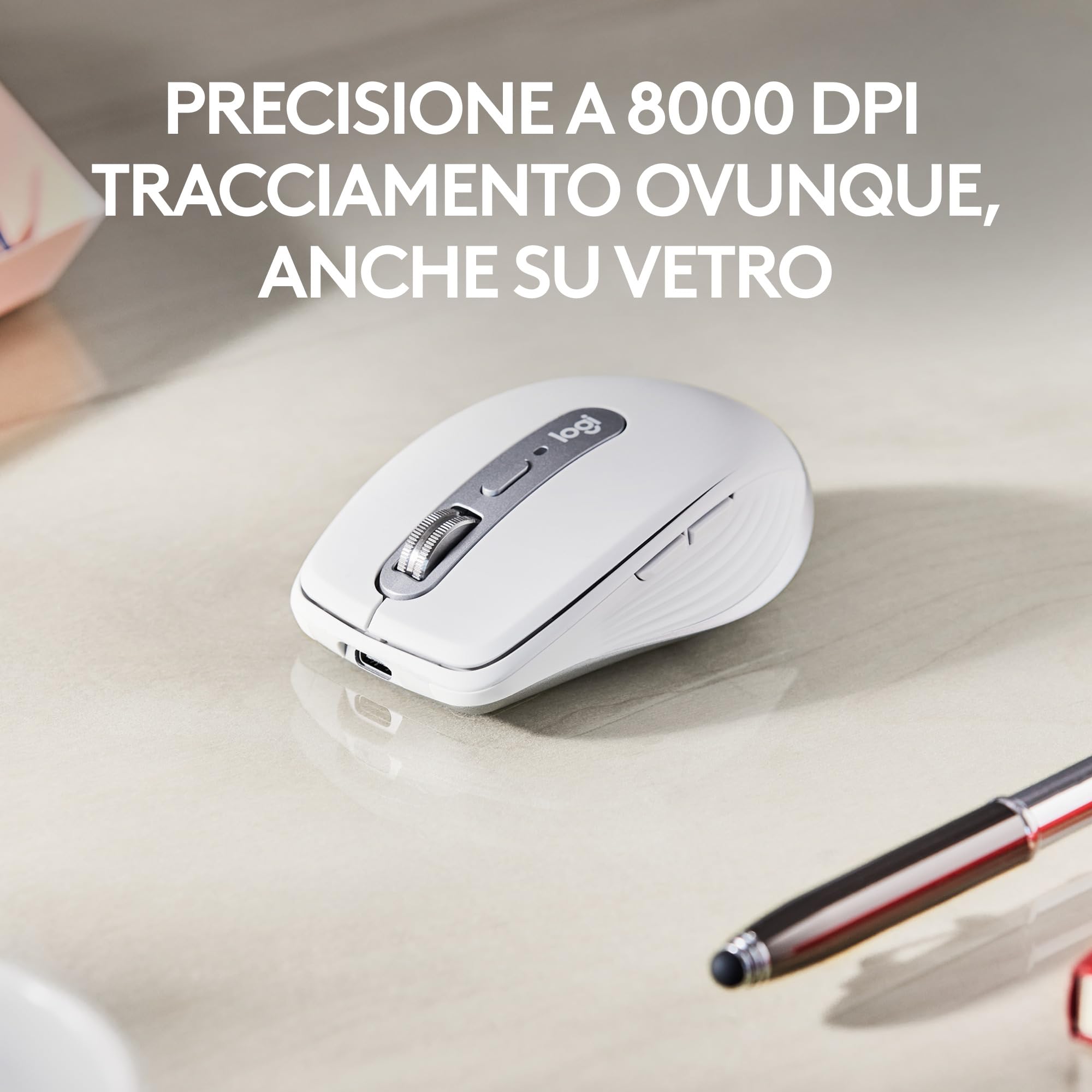 Logitech MX Anywhere 3S for Business - Mouse senza fili per professionisti | Windows/Mac/Chrome/Linux, Bluetooth, clic silenzioso, sicurezza Logi Bolt, compatto, 8K DPI, scorrimento MagSpeed - Pale Grey