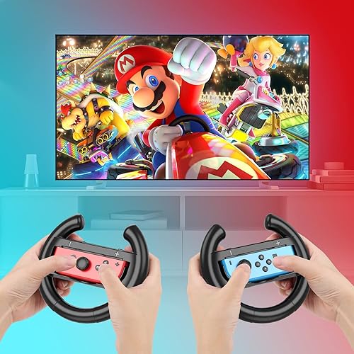 Vista 8 de Mooroer Steering Wheels for Nintendo Switch & OLED JoyCon Controllers, Racing Wheel for Mario Kart 8 Deluxe, Family Use Gaming Accessories for