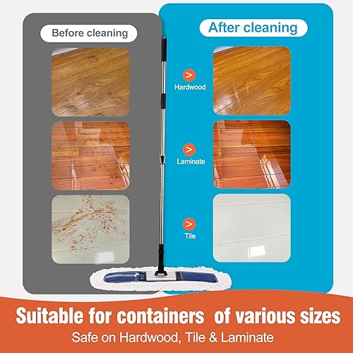 Miniatura 5 de Trapeador de polvo comercial resistente de 24 pulgadas para suelos de madera dura y áreas grandes, con 2 almohadillas de microfibra, mango