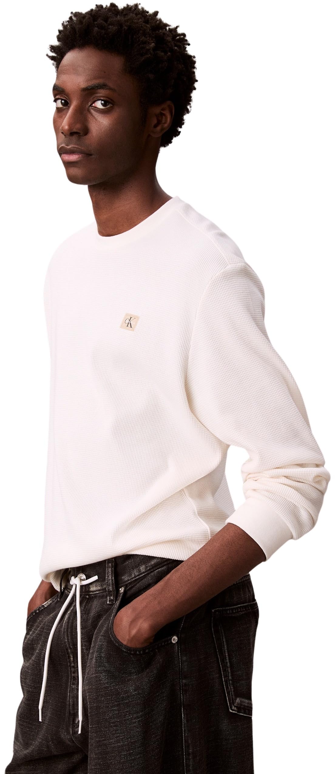 Calvin Klein Jeans Tee Shirt Manches Longues Waffle Badge Crew Yas Tofu