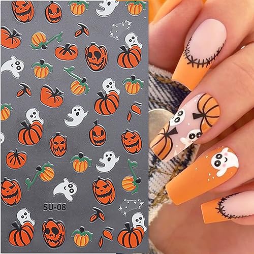 Miniatura 3 de Calcomanías de arte de uñas de Halloween 3D, autoadhesivas, para Halloween, telaraña, murciélago, fantasma, calabaza, diseños de uñas, suministros