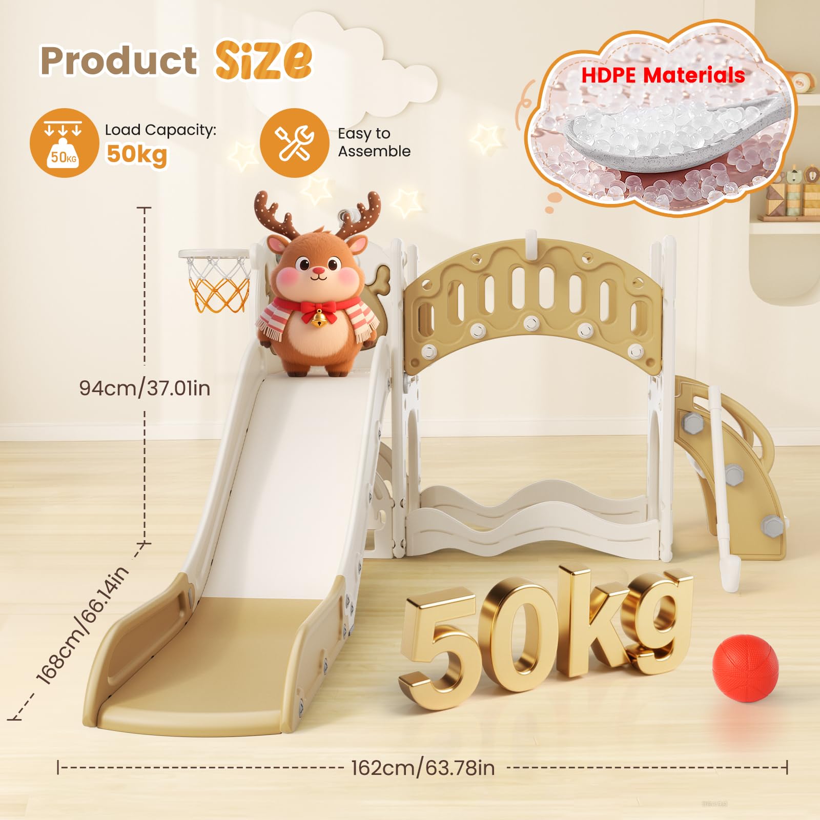 Slide per bambini ispessiti e allargati, scivolo per bambini piccoli indipendente con canestro da basket, attrezzatura per parco giochi con scivolo, scivoli all'aperto (kaki 8 in 1)