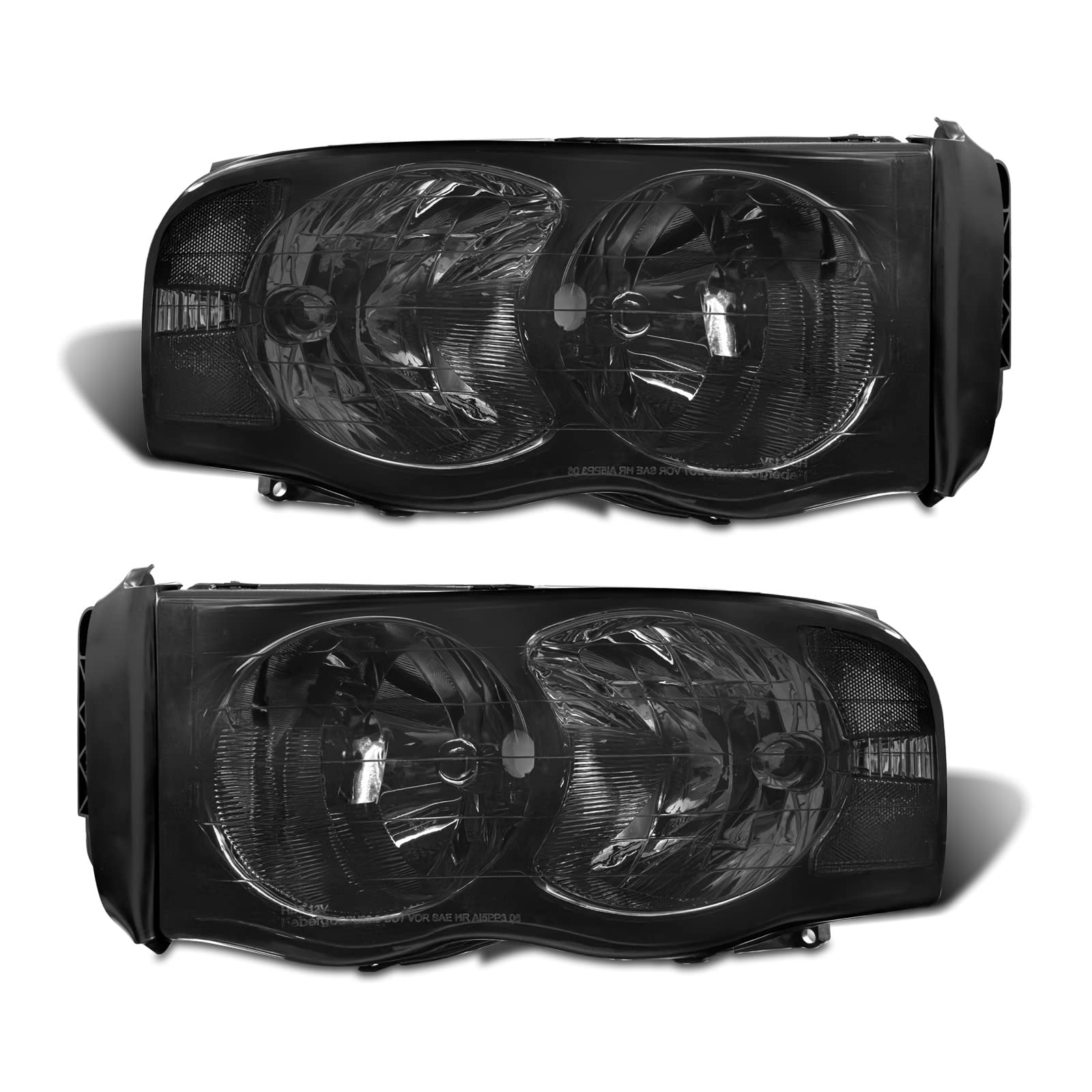ADCARLIGHTS For 2002-2005 Dodge Ram Headlight Assembly for 2002-2005 Dodge Ram 1500/2003-2005 Ram 2500 3500 Clear Lens Smoke Housing with Clear Reflector Headlamp Replacement LH+RH