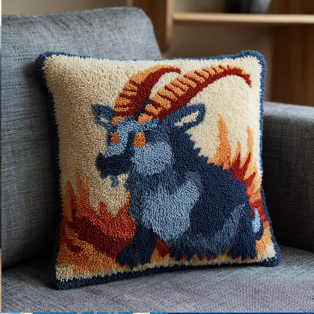 Taxpy Kit Pre-Printed Hook and Latch Rug Kits Ibex Latch Hook Cushion Kit for Adults Beginners Cross-Stitch Embroidery Cushion Cover for Home Sofa Decoration 17X17 Inch