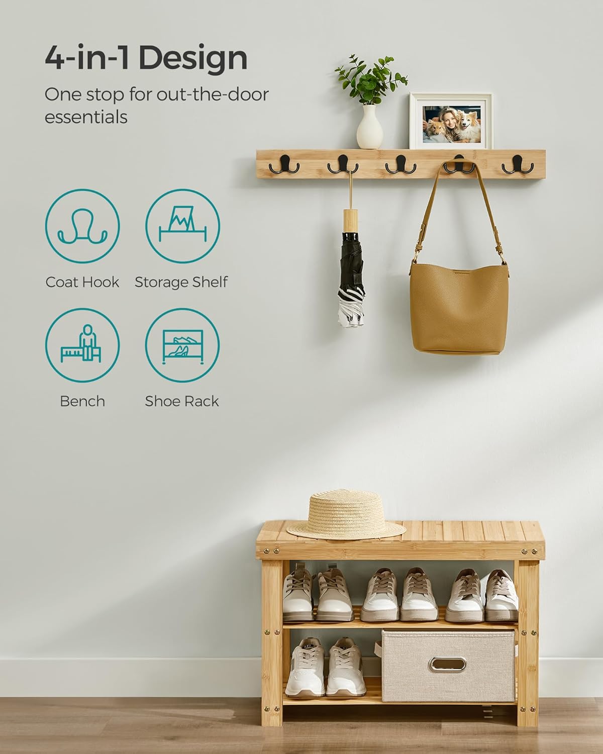 SONGMICS Coat Rack Shoe Bench Set