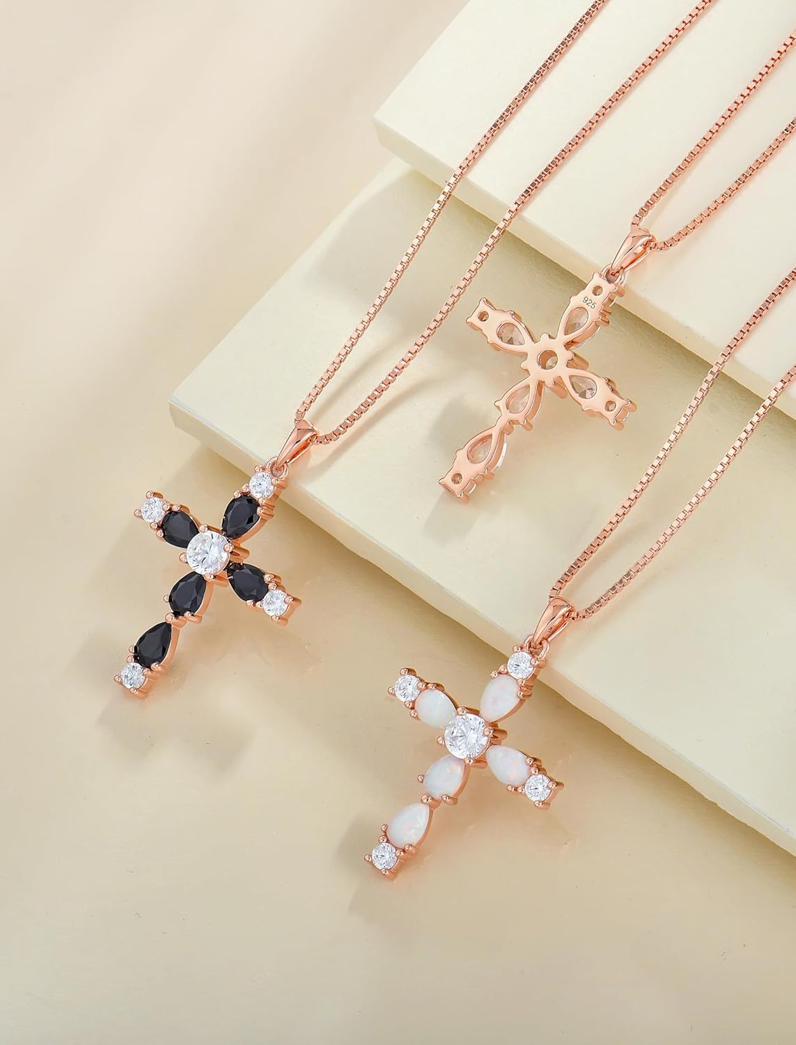 YL Cross Necklace for Women 925 Sterling Silver Halo Gemstone Pendant Birthstone Religious Jewelry for Mom - Image 8