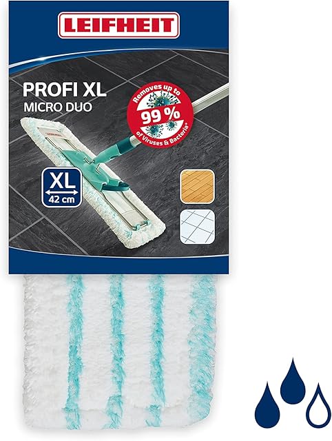 Leifheit Profi XL Mop Replacement Wiper Cover Micro Duo, Micro fibre mix for effective cleaning across all floor types, Fits all Leifheit Profi Mops, 42 cm width