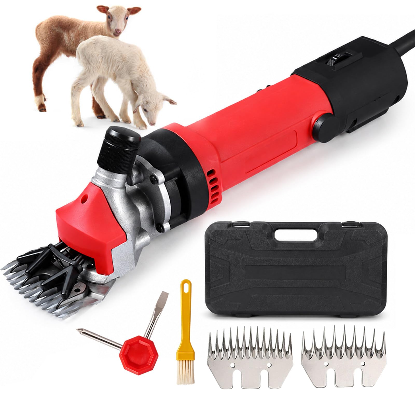lilishangmao Professional Livestock Electric Clipper, 850W 3200RPM Sheep Shearing Clippers for Farm Ranch, 6 Adjustable Speeds + 2 Carbon Steel Blades, Corded Sheep Clippers for Goat Alpaca Red