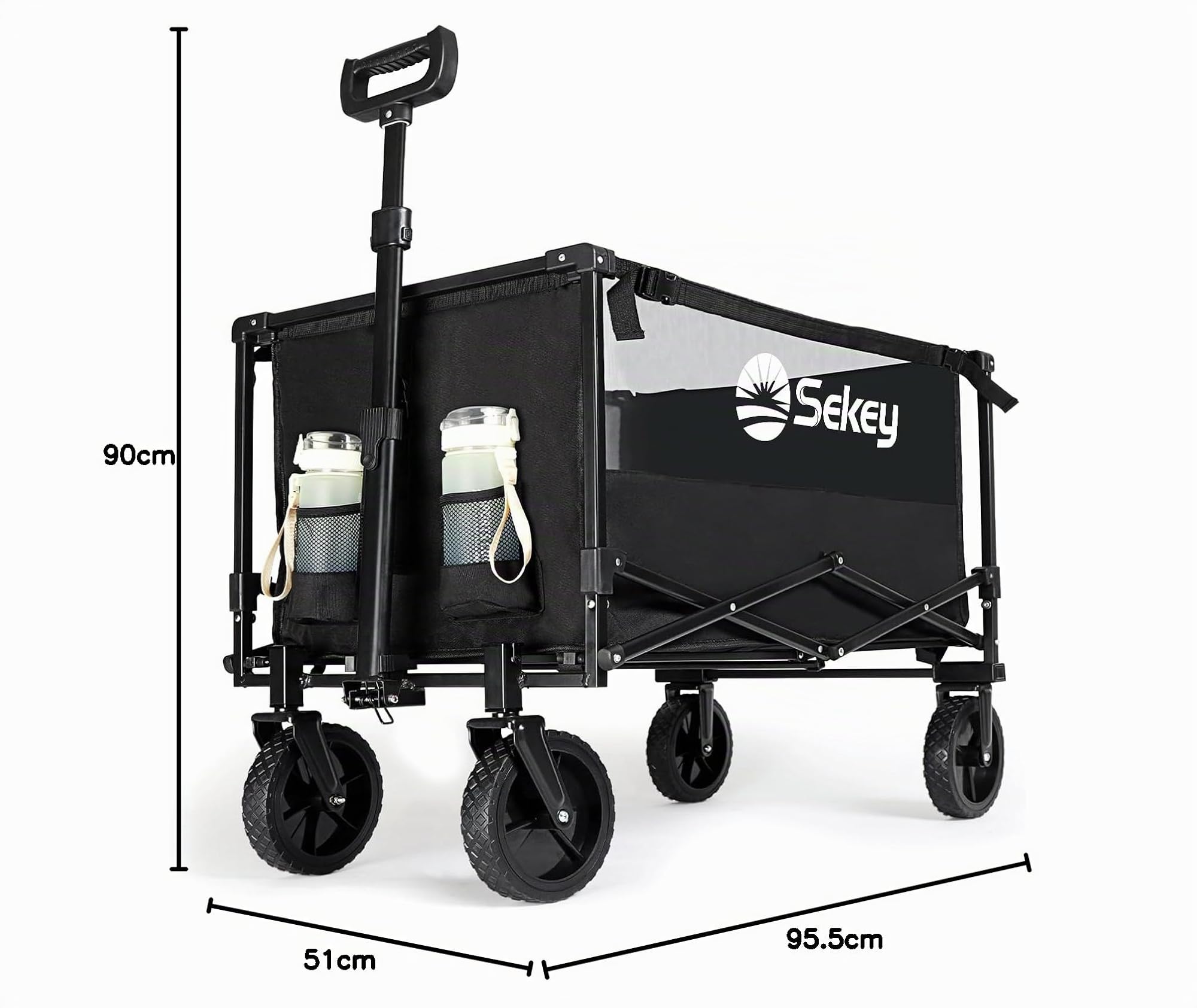 Sekey XXL Bollerwagen Faltbar 160L 100KG Belastbar, Faltbarer Bollerwagen Geländetauglich, Klappbarer Handwagen Strand Camping Einkaufen, XXL-Sieger 3011, Schwarz