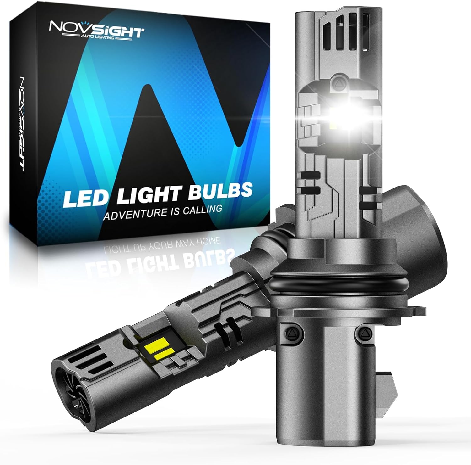 NOVSIGHT 9007 LED Fog Light Bulbs - 62,000LM 6500K Cool White, 200W Ultra Bright,Mini Halogen Size Fog Light Bulb, 5-Min Install, IP68 Waterproof, Pack of 2