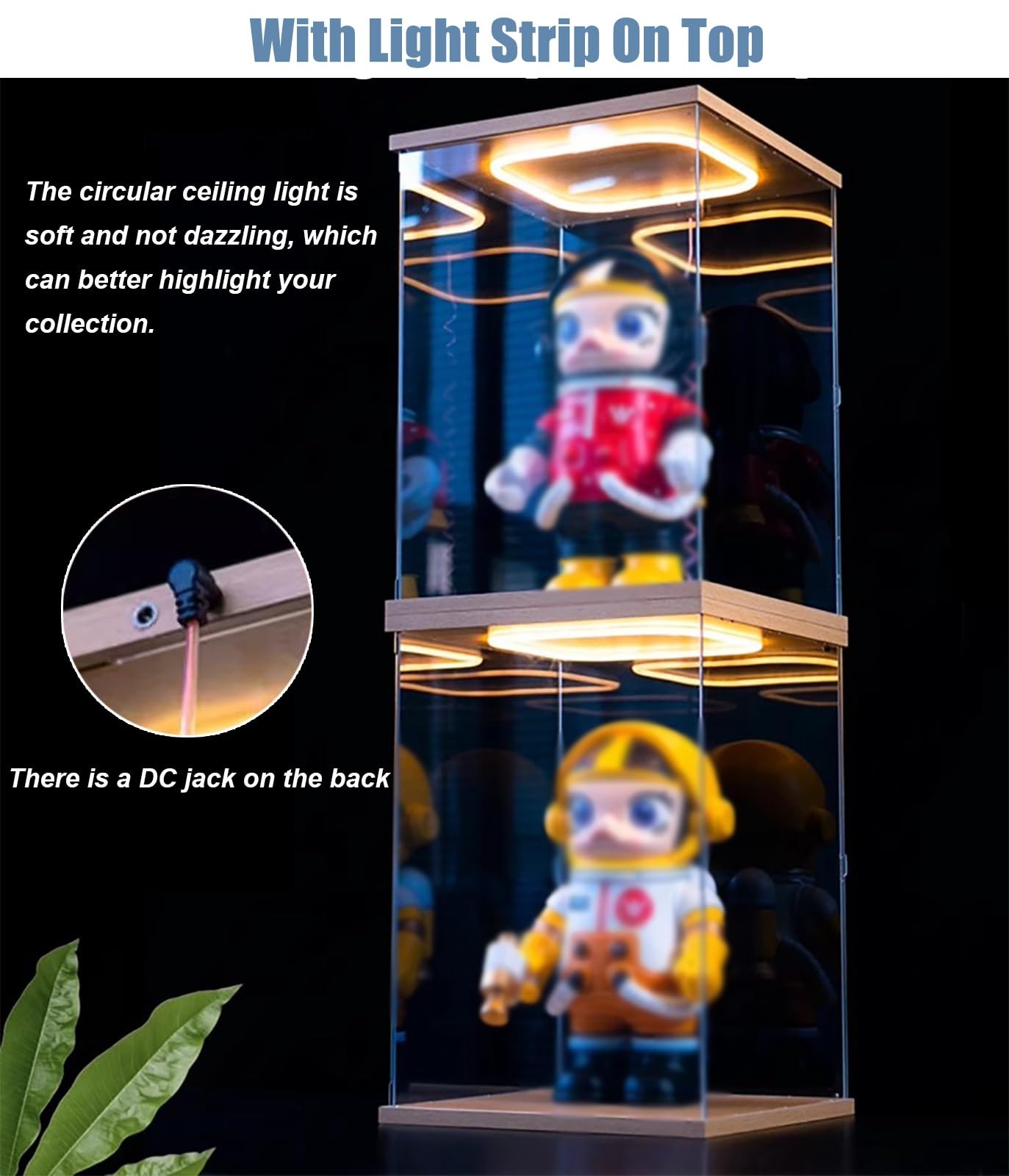 Acryl Vitrine Hohe LED-Acrylvitrine mit Beleuchteter Tür, PVC-Aufbewahrungsboxen für Sammlerstücke, Große Staubdichte Vitrine mit Holzsockel, für Puppen Und Figuren(40x40x60cm/16x16x24in)