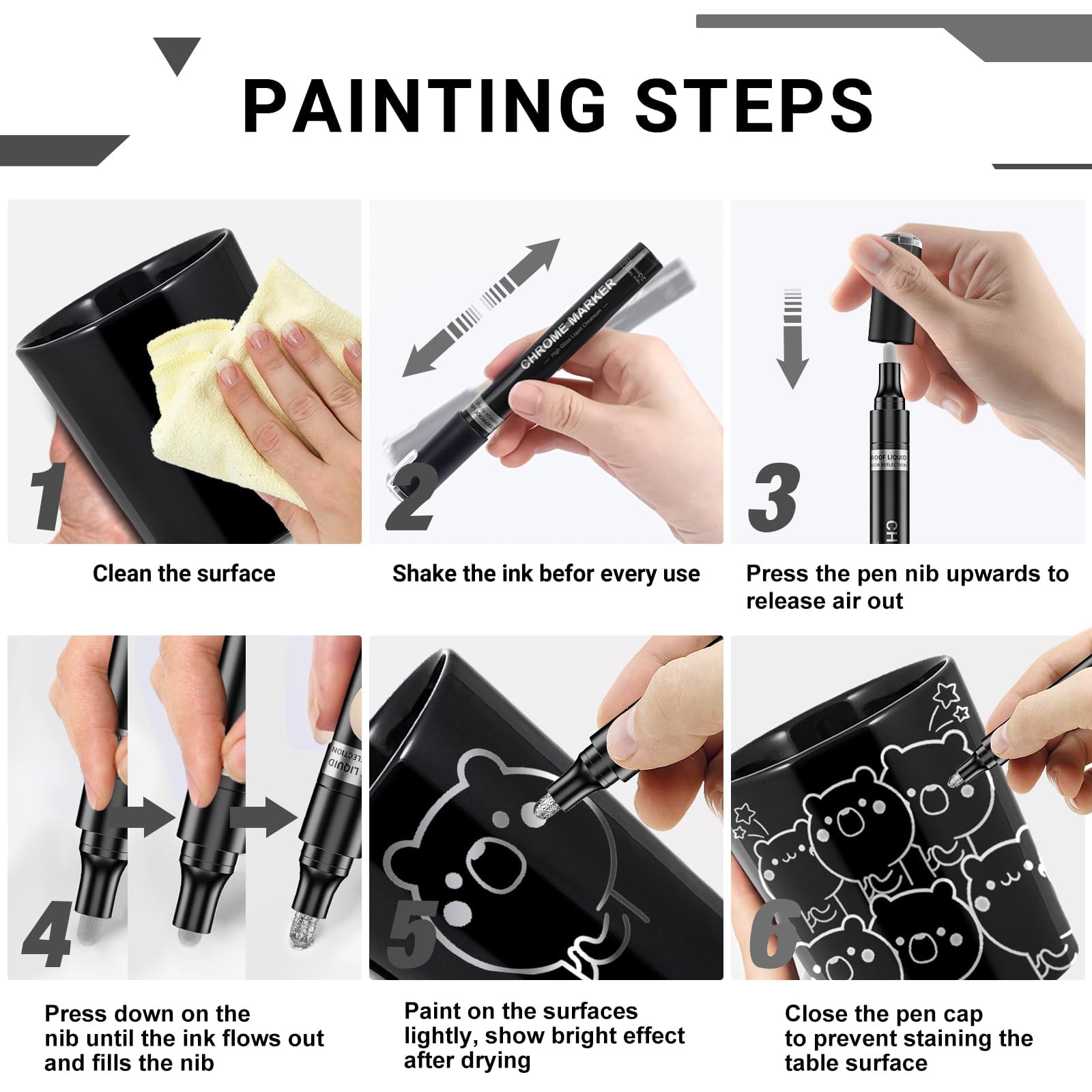 Amazon | 3個 シルバー リキッドミラー クローム マーカー、永久反射