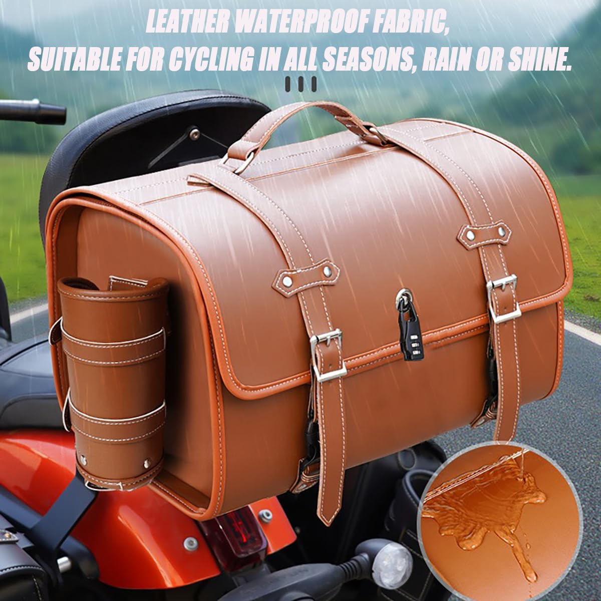 Baul Moto para Ducati Senna, Top Case Moto 33L Impermeable, Bolsa Vintage Cuero PU, Multifuncional, Bolsa Herramienta Motocicleta Gran Capacidad Bolsa,D Black＋Brown