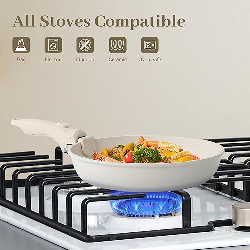 Miniatura 5 de Juego de 5 piezas de ollas y sartenes antiadherentes, juegos de utensilios de cocina con mango desmontable, juegos de utensilios de cocina de