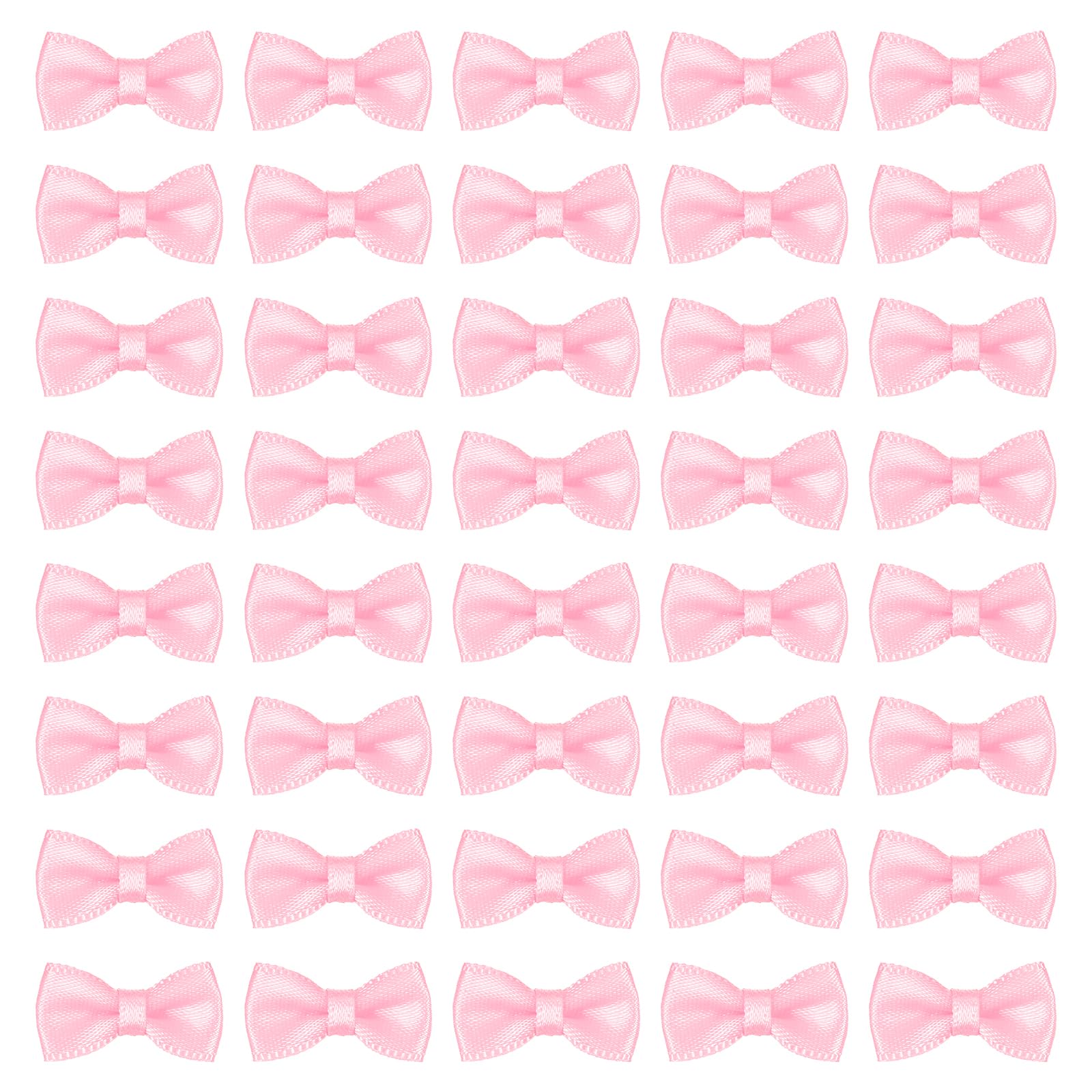 sourcing map 50 Pcs Mini Ribbon Bow 0.8" Mini Fabric Satin Ribbon Flower Bows for Craft DIY Sewing Wedding Birthday Party, Pink