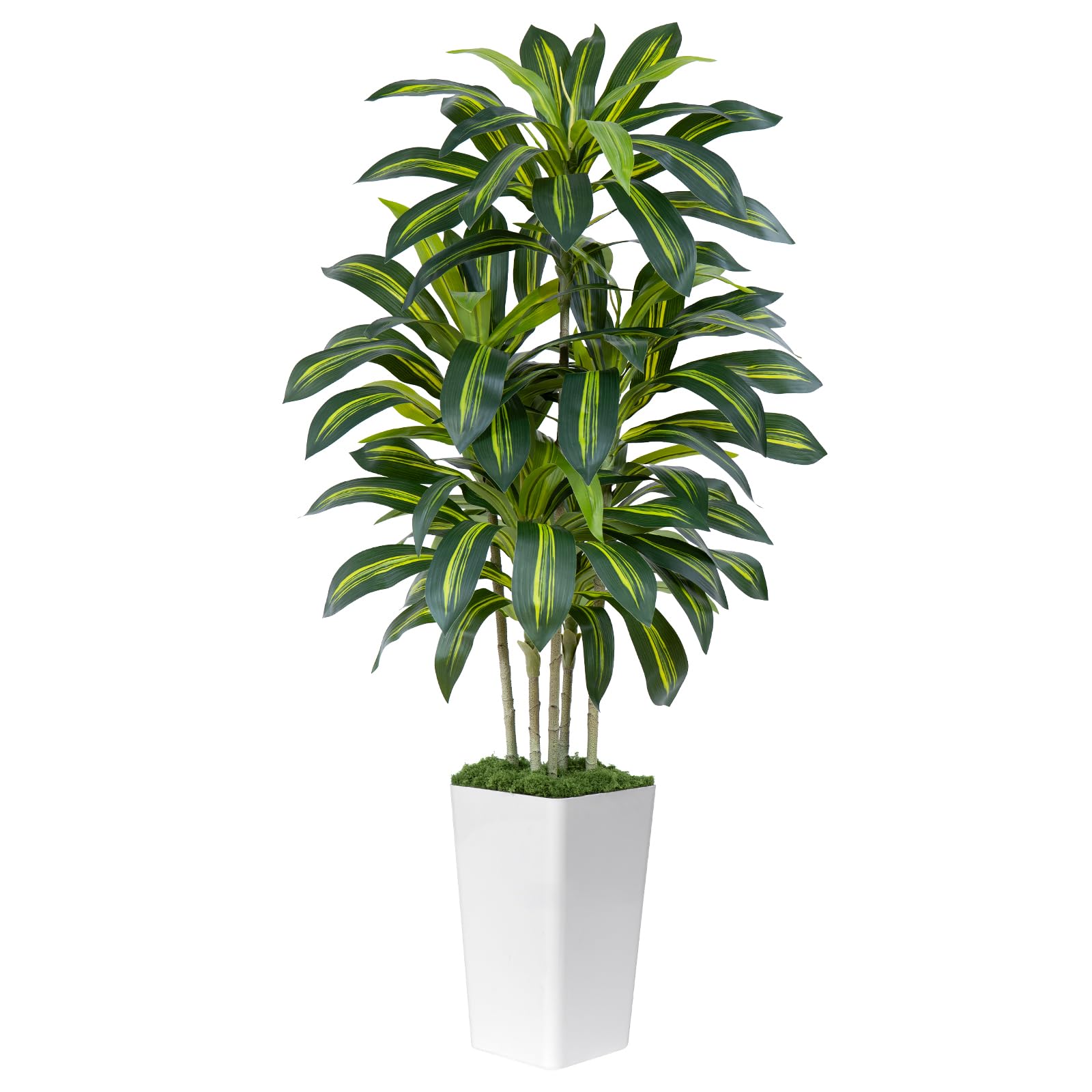 150cm Künstliche Pflanzen Dracaena Kunstpflanze Groß mit Topf Mit Planter aus weiß Kunstpflanzen wie echt für Drinnen Haus Wohnzimmer Dekoration Schlafzimmer Büro Garten (1 Stück)