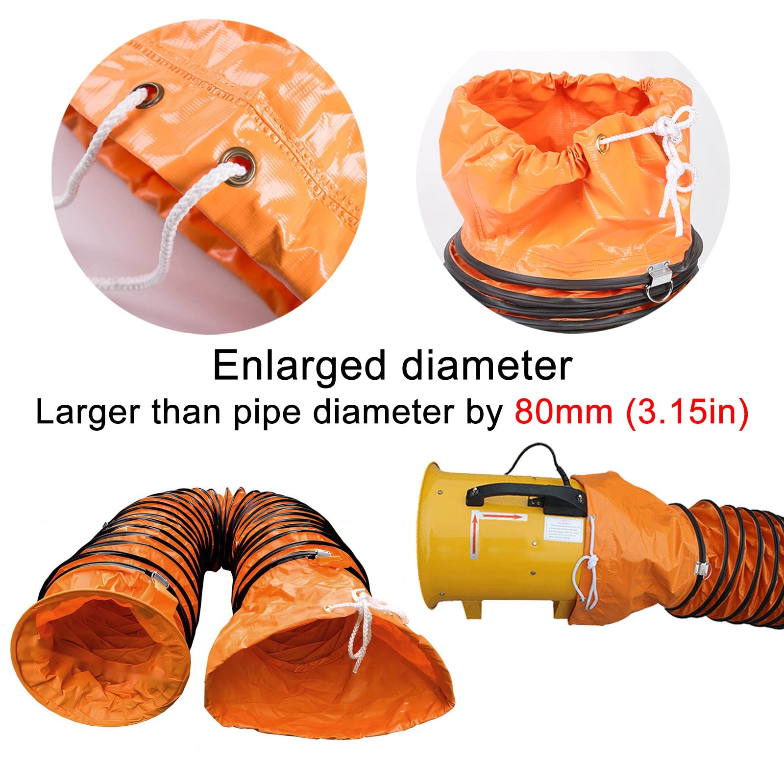 Conducto Flexible de PVC de 8" a 24" para Ventilador de Aire, 16,5 pies a 33 pies, Manguera de conducto HVAC retráctil con Anillo en D, Impermeable y Retardante, Manguera de ventilación par