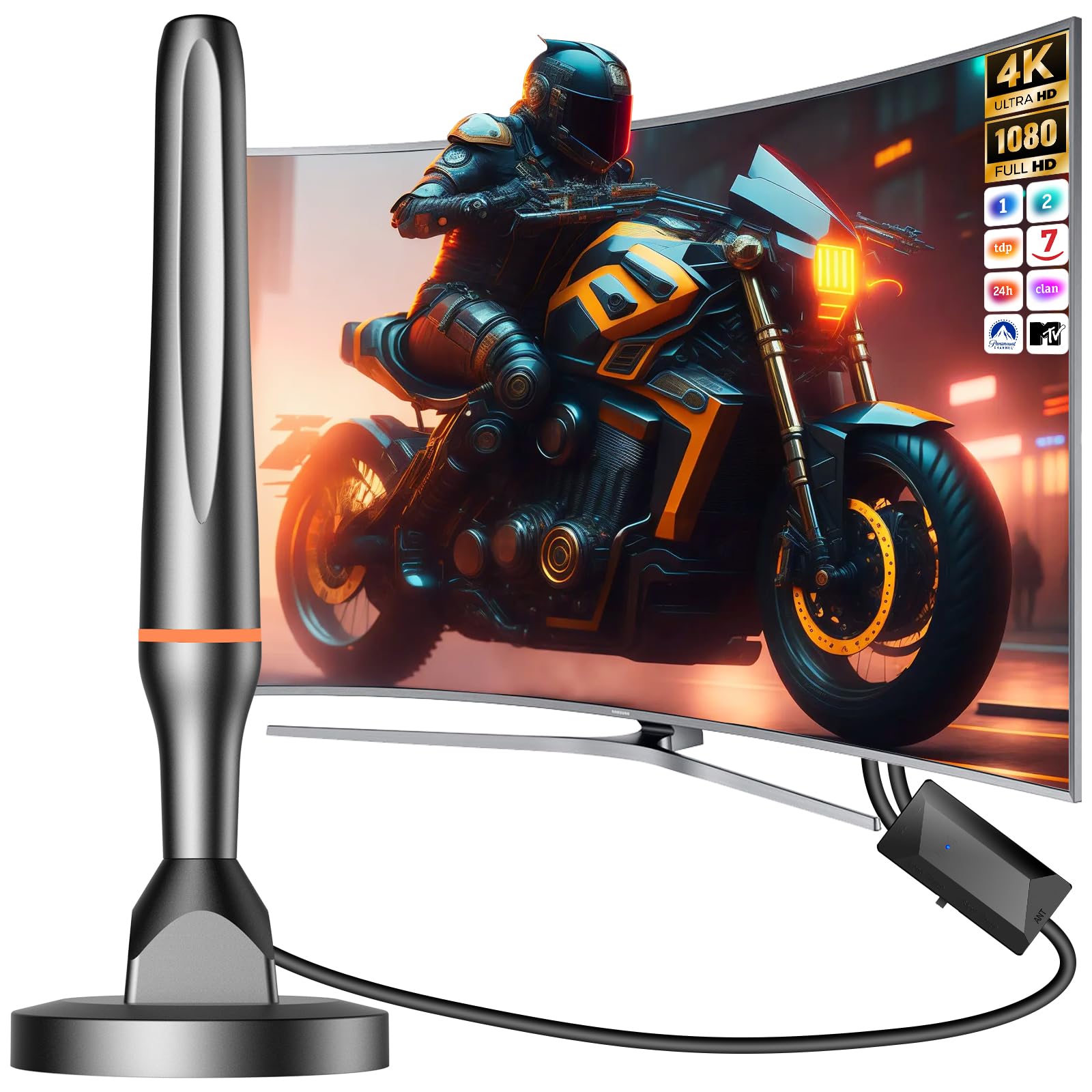 Antenna TV interna potente 2025, 260 miglia ricevitore digitale 4 K/1080P con base magnetica, antenna TV portatile, capta tutti i canali locali, cavo coassiale 3M