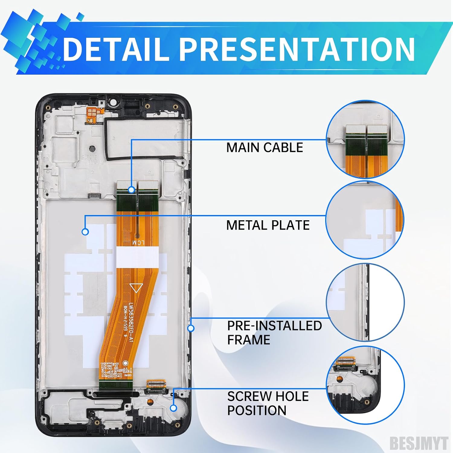 for Samsung Galaxy A03 Screen Replacement with Frame LCD Display Touch Digitizer Full Assembly Fix Glass with Repair Tools Kit SM-A035F (A035F A035M)
