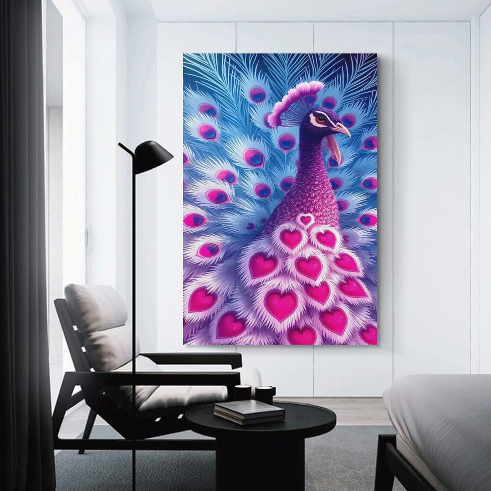 Junmoney Peacock with Hearts Room Decor Wall Art 20x30inch(50x75cm), for Entrance Spaces, Stair Walls Or Halls, A Neat Decor Update for Hallways