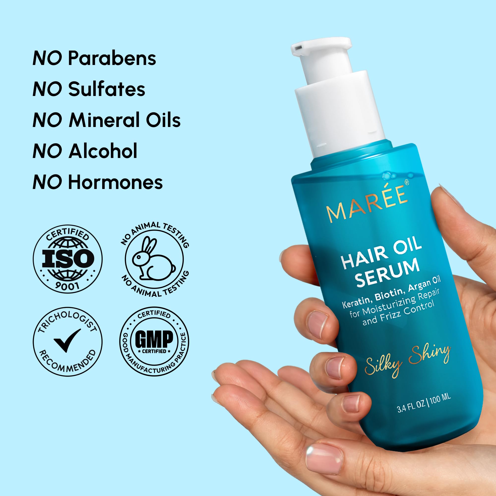MAREE Hair Oil for Frizzy Hair with Argan Oil, Keratin & Biotin – Hair Serum for Dry and Curly Hair Gloss – Frizz Control Hair Care Products for Women – Aceite Para el Cabello – Keratin Hair Treatment