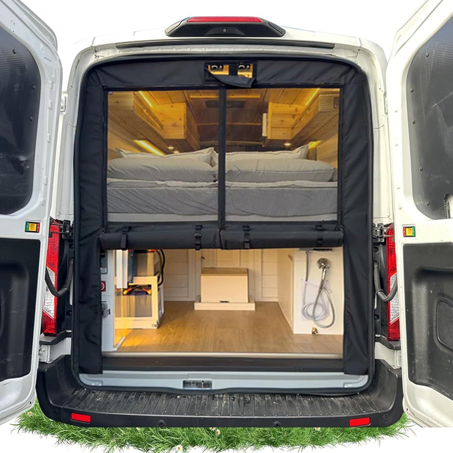 Nero,190 * 160cm,Schermo della Porta Posteriore del Camper Van con Tenda sulla Privacy, Zanzariera A Maglia Fine con Ombra A Roll-Up, Schermo della Porta Posteriore