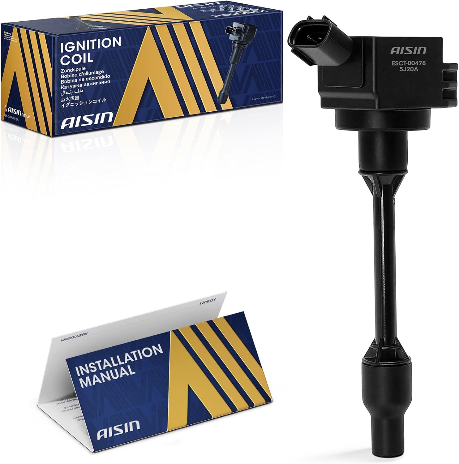 AISIN AFTERMARKET ESCT-00478 Ignition Coil - Compatible with Toyota Camry 2018-2024, Corolla 2019-2025, RAV4 2019-2023, Lexus UX200 2019-2022 - 1.8L 2.0L 2.5L