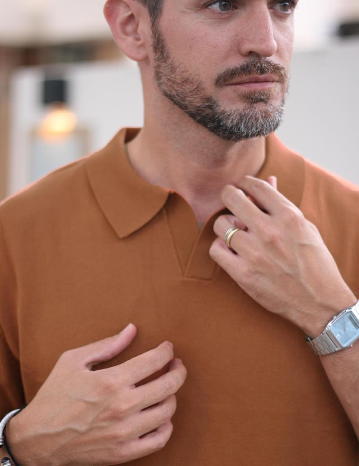 COOFANDY Men's V Neck Short Sleeve Stretch Knit Polo Shirt - Image 2