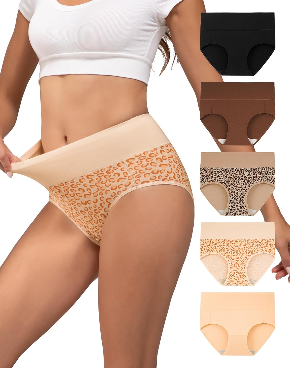INNERSY Women's Underwear Cotton Soft Underwear High Waisted Breathable Briefs 5 Pack