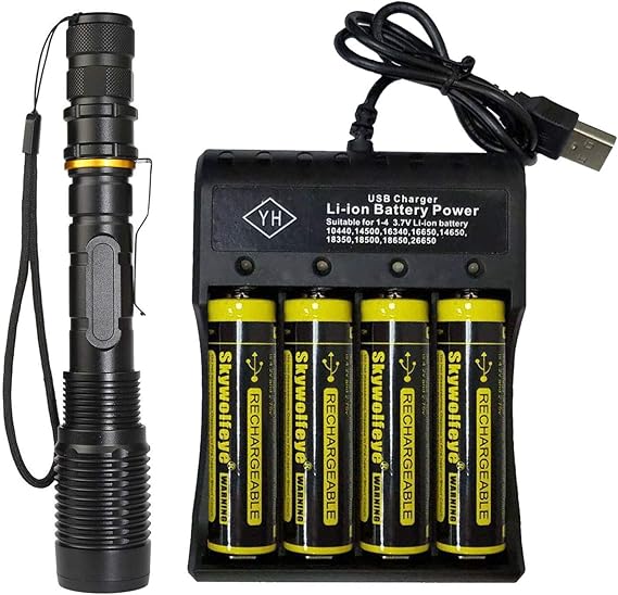 VISVIC Bright Flashlight, 4Slot Universal Battery Charger with Four