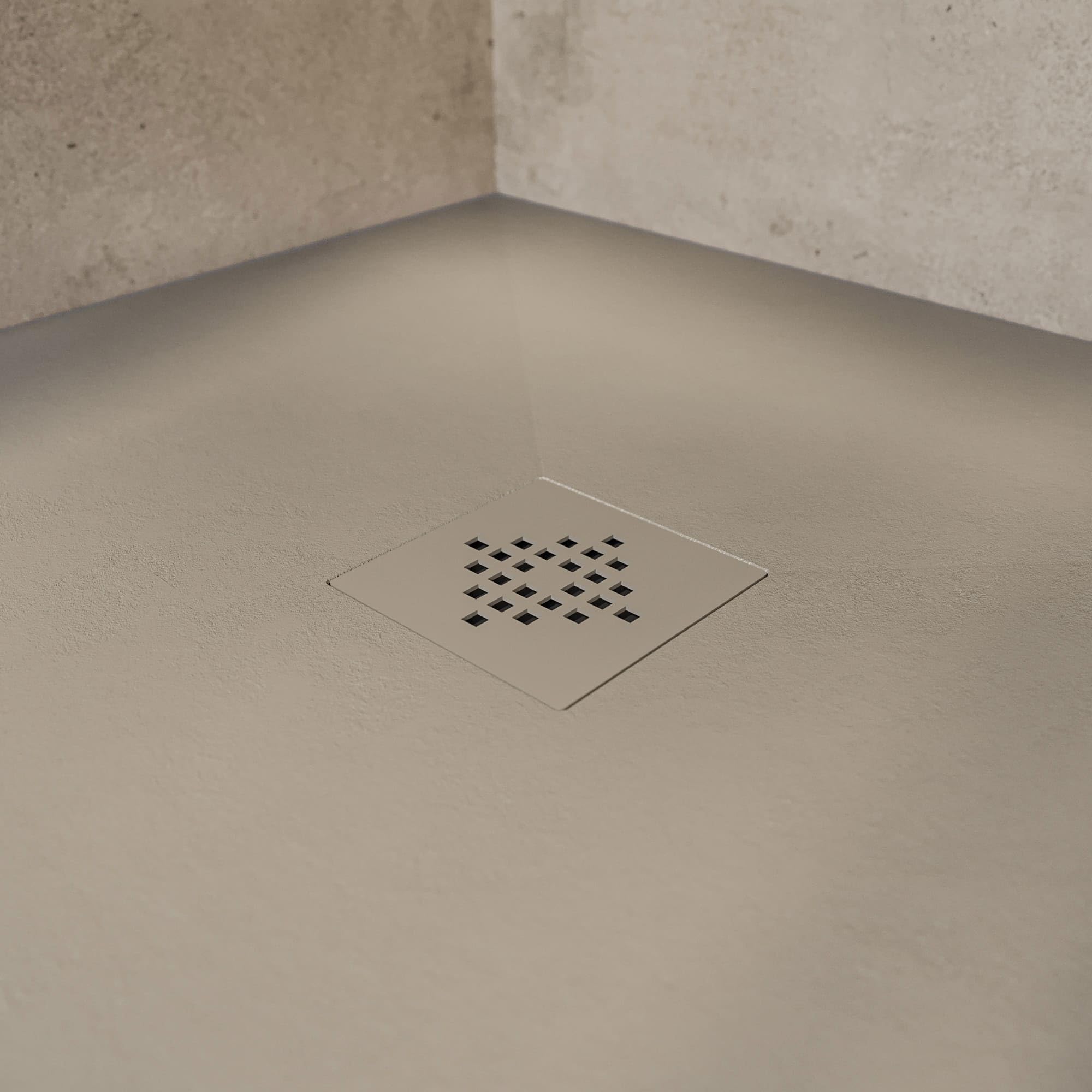 SoulHome Plato de Ducha Resina 60x60 Moka - Rejilla Mismo Color | Antideslizante C3, Extraplano, Resina y carga mineral, Textura Liso Piedra, Antibacteriano, Gel-coat, Incluye válvula desagüe
