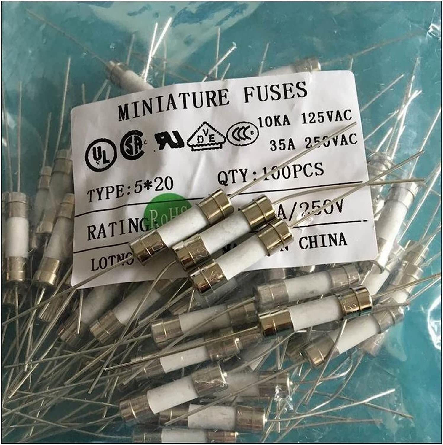 Fusibile a cartuccia in ceramica ， 100pcs/1lot 5 * 20 5x20mm filo di piombo in ceramica 0,5a 1a 1.5a 2a 2.5a 3a 3.15a 4a 5a 6a 6.3a 8a 10a 12a 16a 16a 20a 25a 30a 250 V (AMP: 8a) (dimensione: 25a) (25