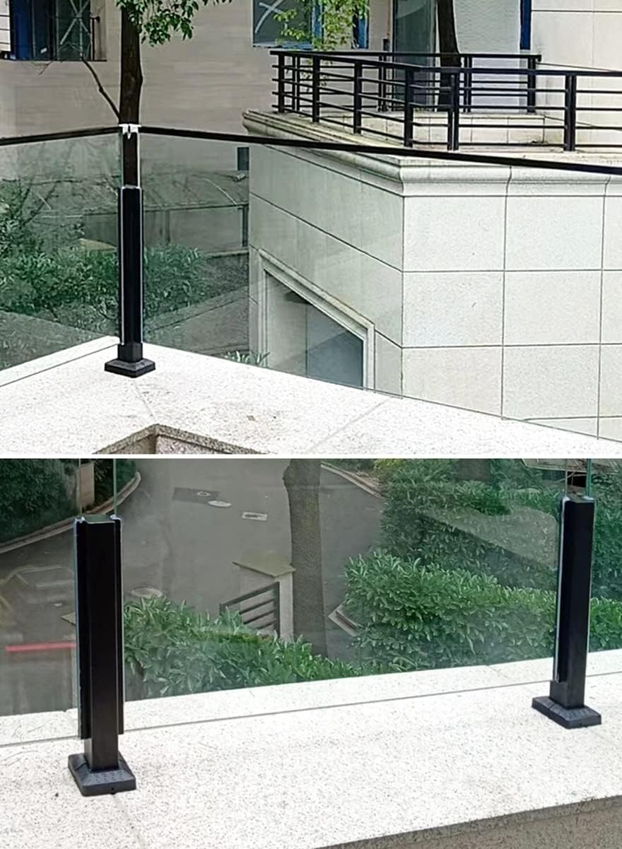 Befestigungsstange für Glaszäune, Schwarze Glasgeländerpfostenklemme für Pool-/Terrassen-/Außenzäune, Edelstahl-Balkongeländerpfosten (Eckpfosten, 85 cm/33,5 Zoll)