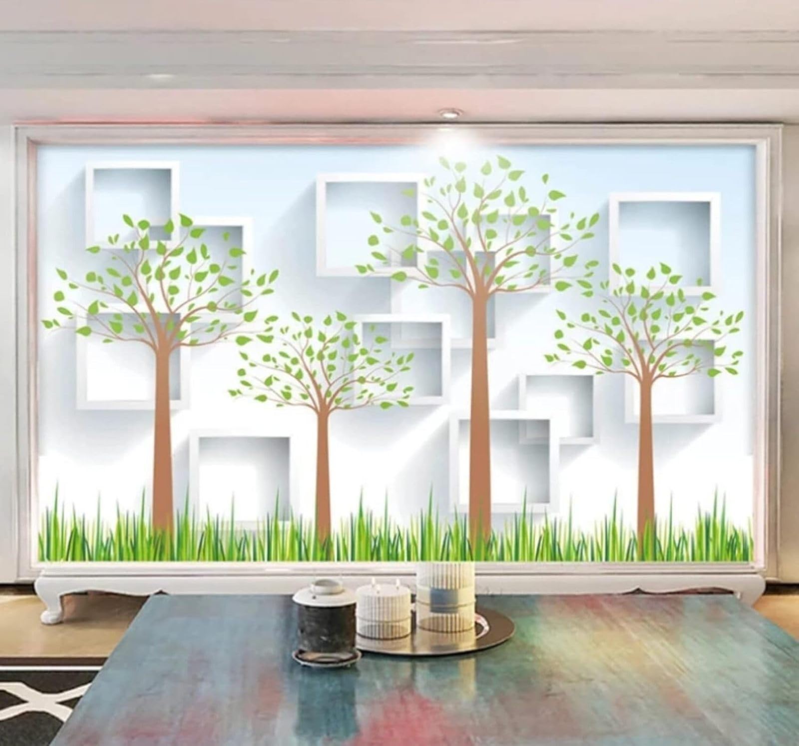 Wallpaper-3D-Xlm 300Cm×210Cm(B×H) Fresh Three Dimensional Geometric Forest Trees 3D Wallpaper Easy Install Feature Office Living Room Sofa Bedroom Tv Background Wall Decoration-300Cm×210Cm
