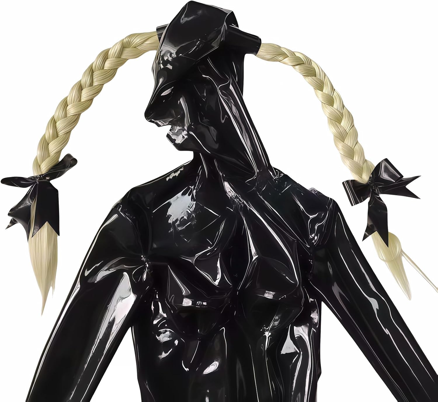 Men's Latex Zipper Bodysuit Rubber Catsuit Attached Gloves Full Body Suit with Sheath
