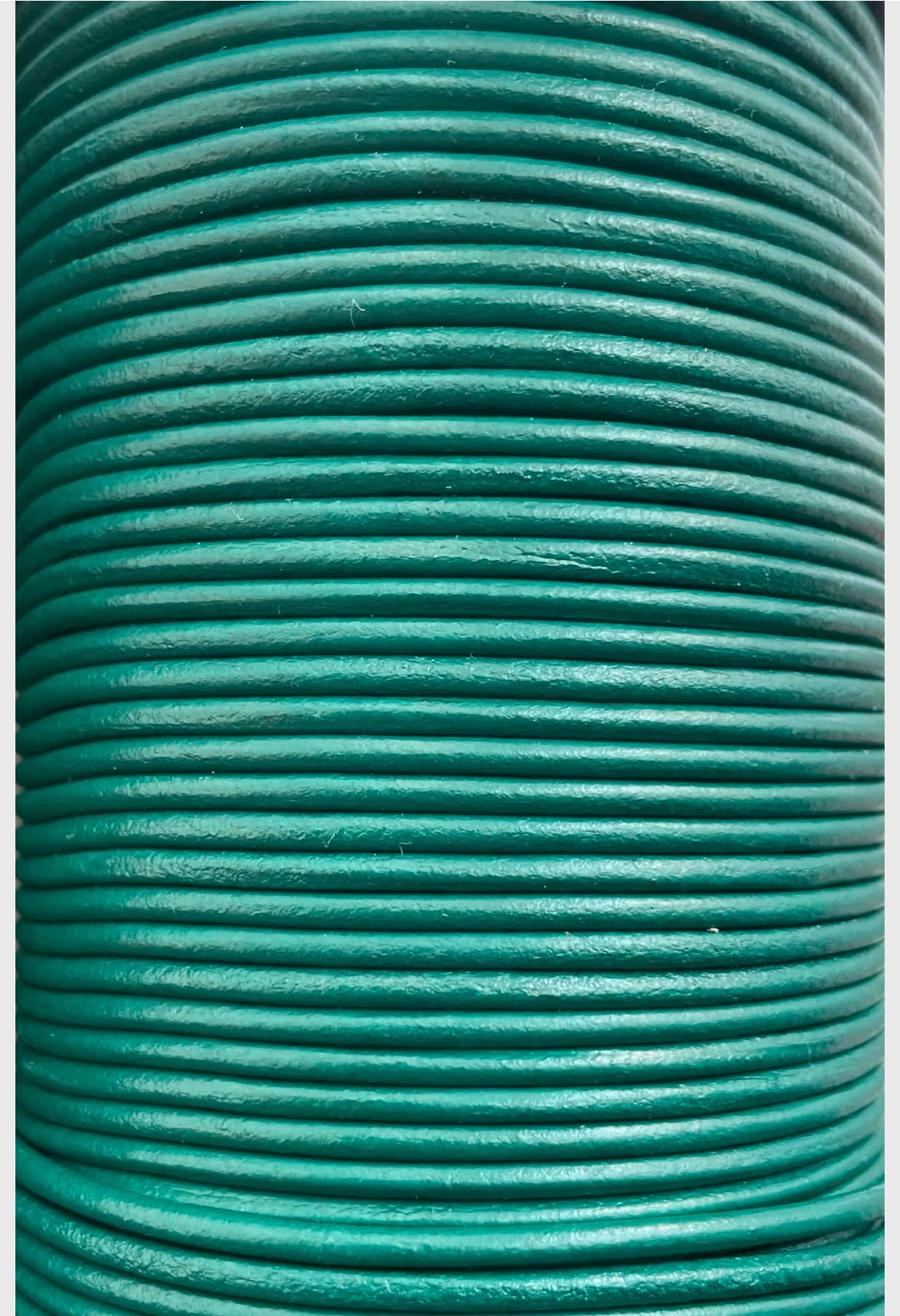 Cordon rond en cuir de vachette véritable de qualité pour fabrication de bijoux Vert foncé 2,5 mm (50 m)