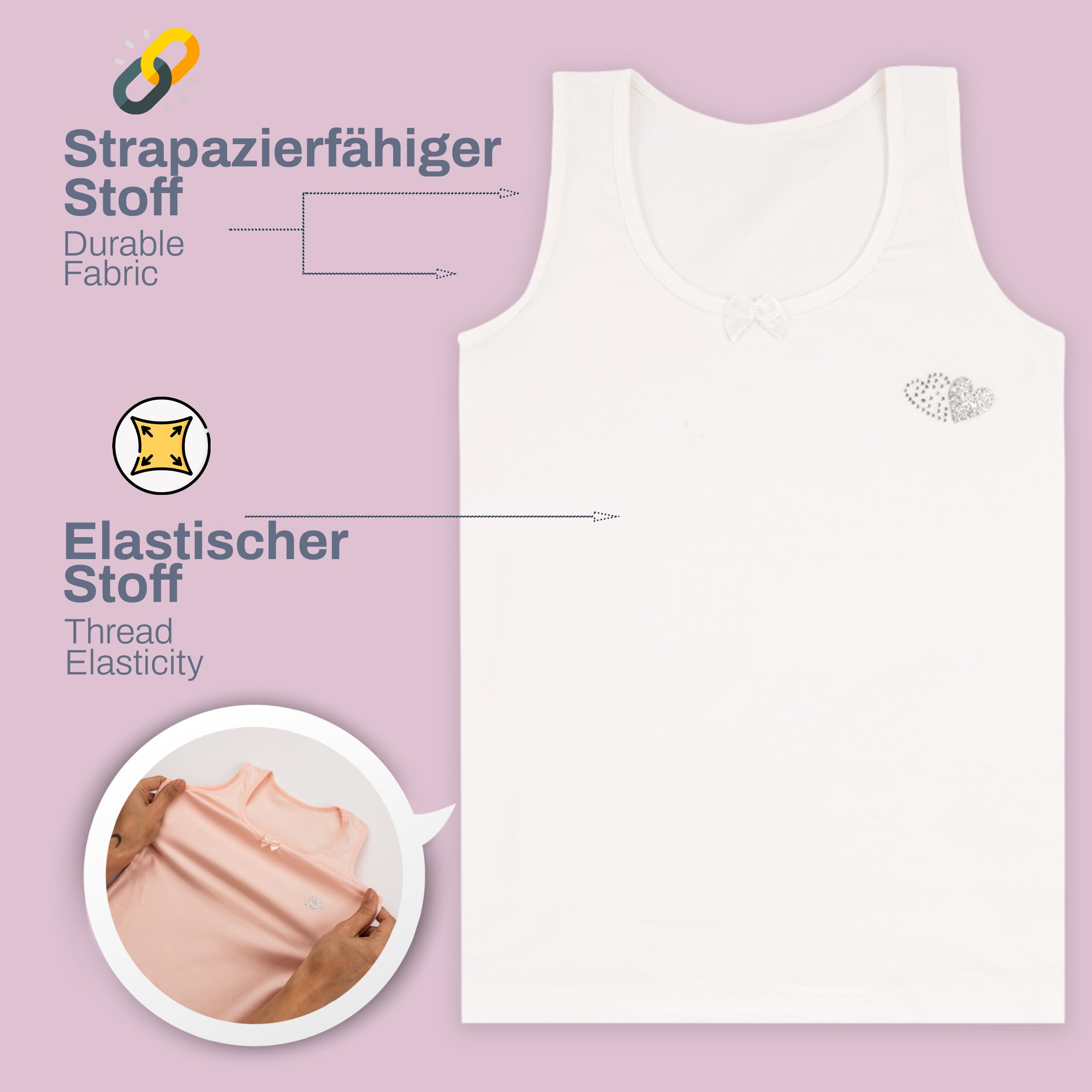 LOREZA ® 5 Camisetas de Tirantes Interiores para Niña 2-13 años