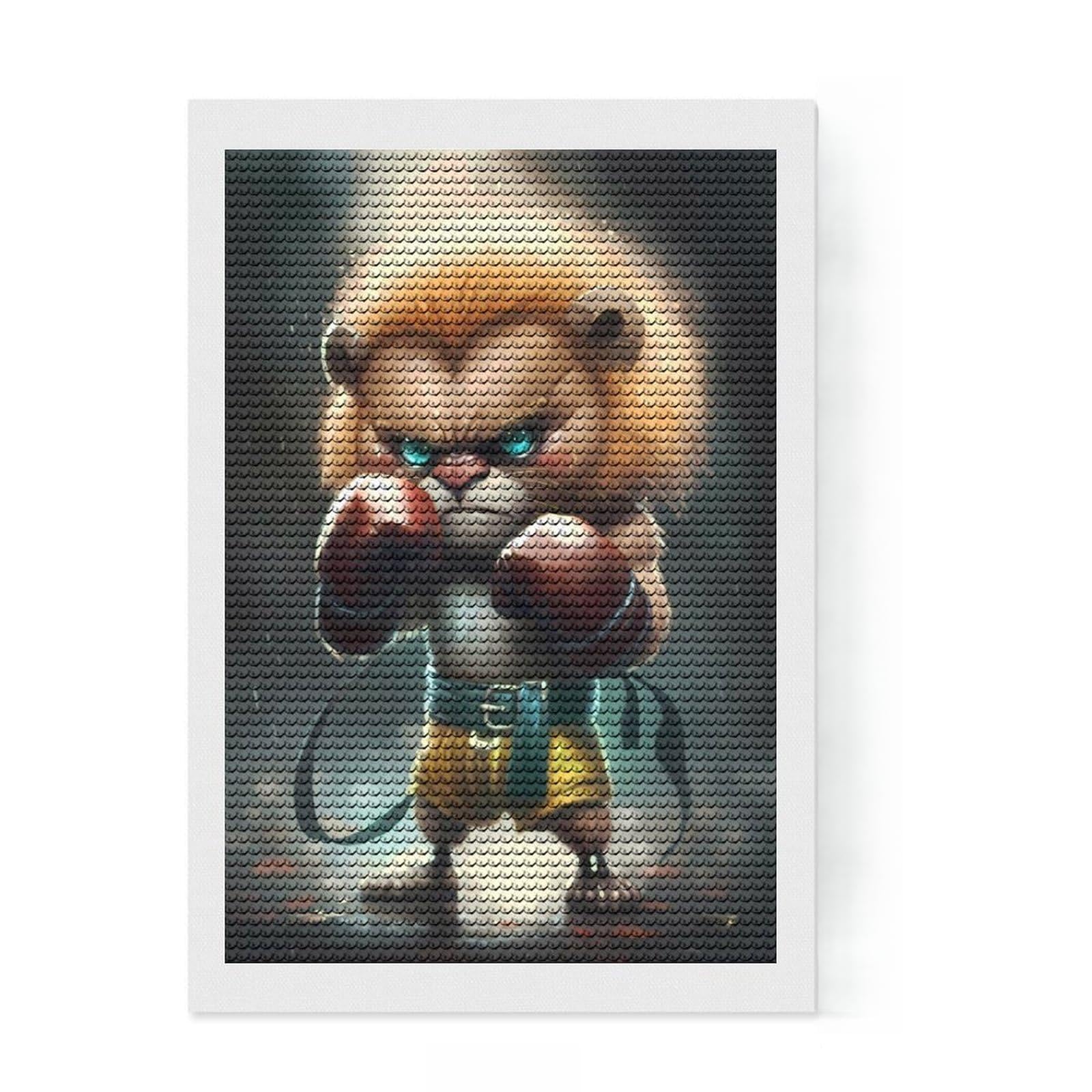 Junmoney Pro Lion Cub Boxer Diamond Painting Kit 8"x12", Detailed Printed Canvas, with Tool Kit, Full Kit Included, Canvas Picture