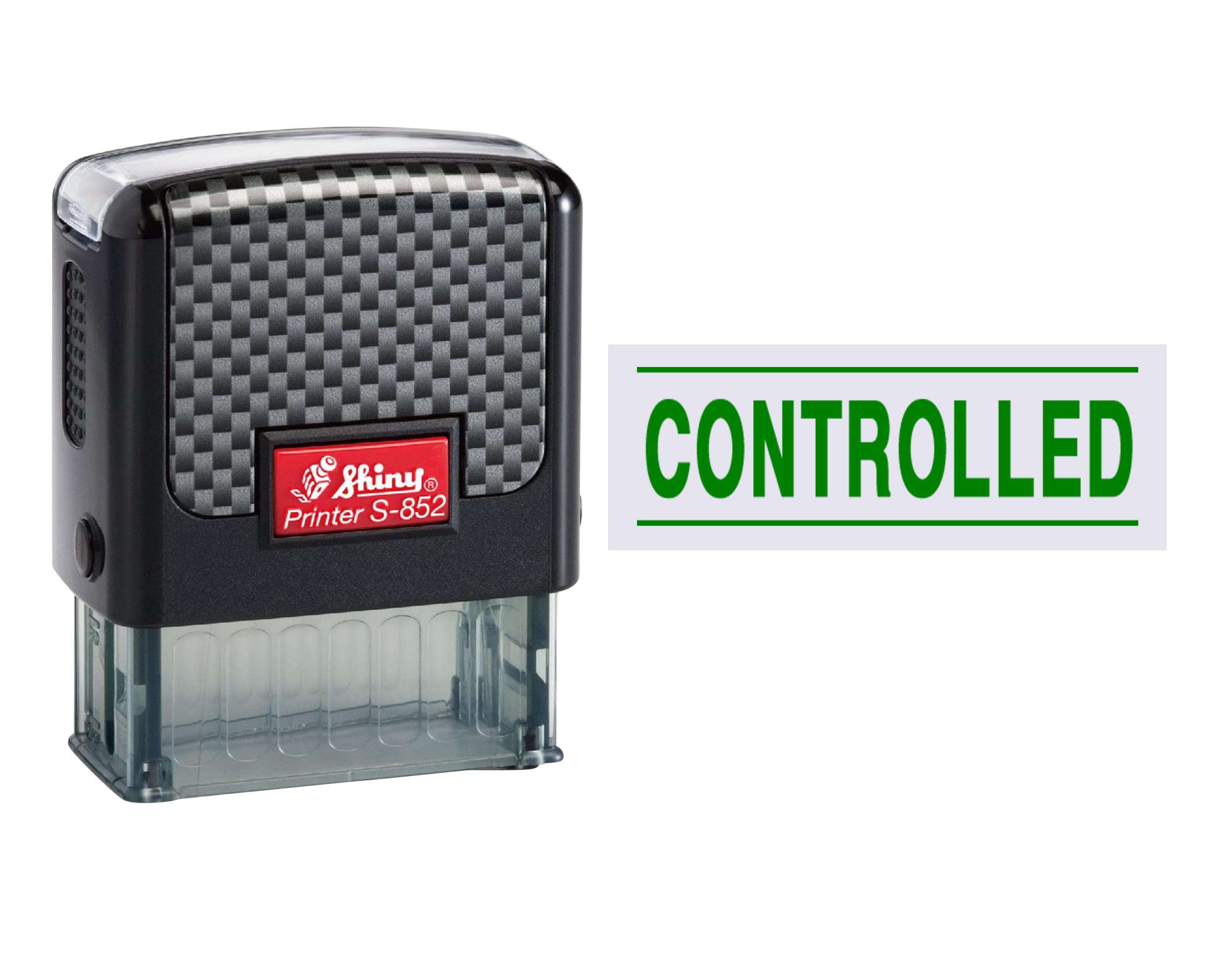 Shiny S-852 "Controlled" Self Inking Rubber Personalized Stamp Self Inking for Personal & Professional Use Custom Rubber Stamp (Green, MYA-SHINY-S852-CONTROLLED-1)