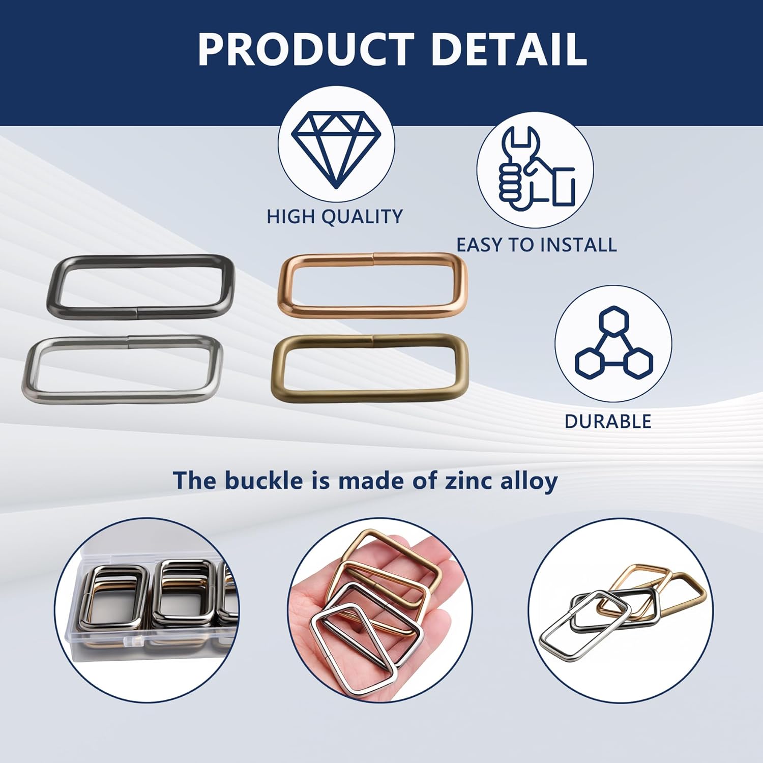 Strong Metal Belt Square Ring Clasp Hook Buckles - Shinning Webbing Strap Loops Rectangle Buckle in 4 Colors - Image 3