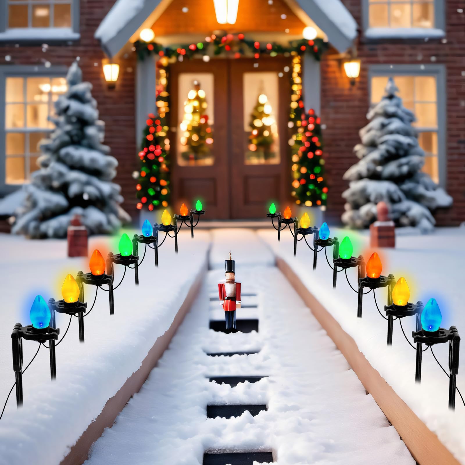 Suzile 100 paletti luminosi natalizi in plastica, alti 38 cm, per luci natalizie C7 C9, universali, per giardino, prato, sentiero, passerella, vacanze (nero, 19,1 cm)